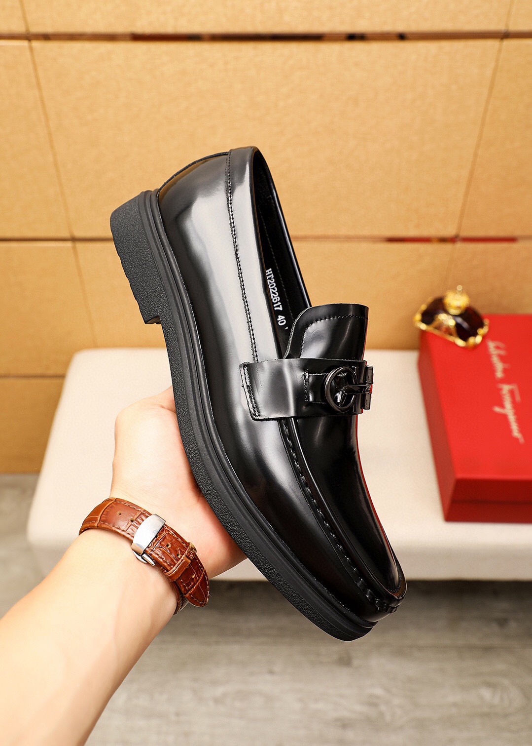 Ferragamo Men's Leather Loafers with Metal Buckle, Sizes 38-44 6 i1746492885 9947 4