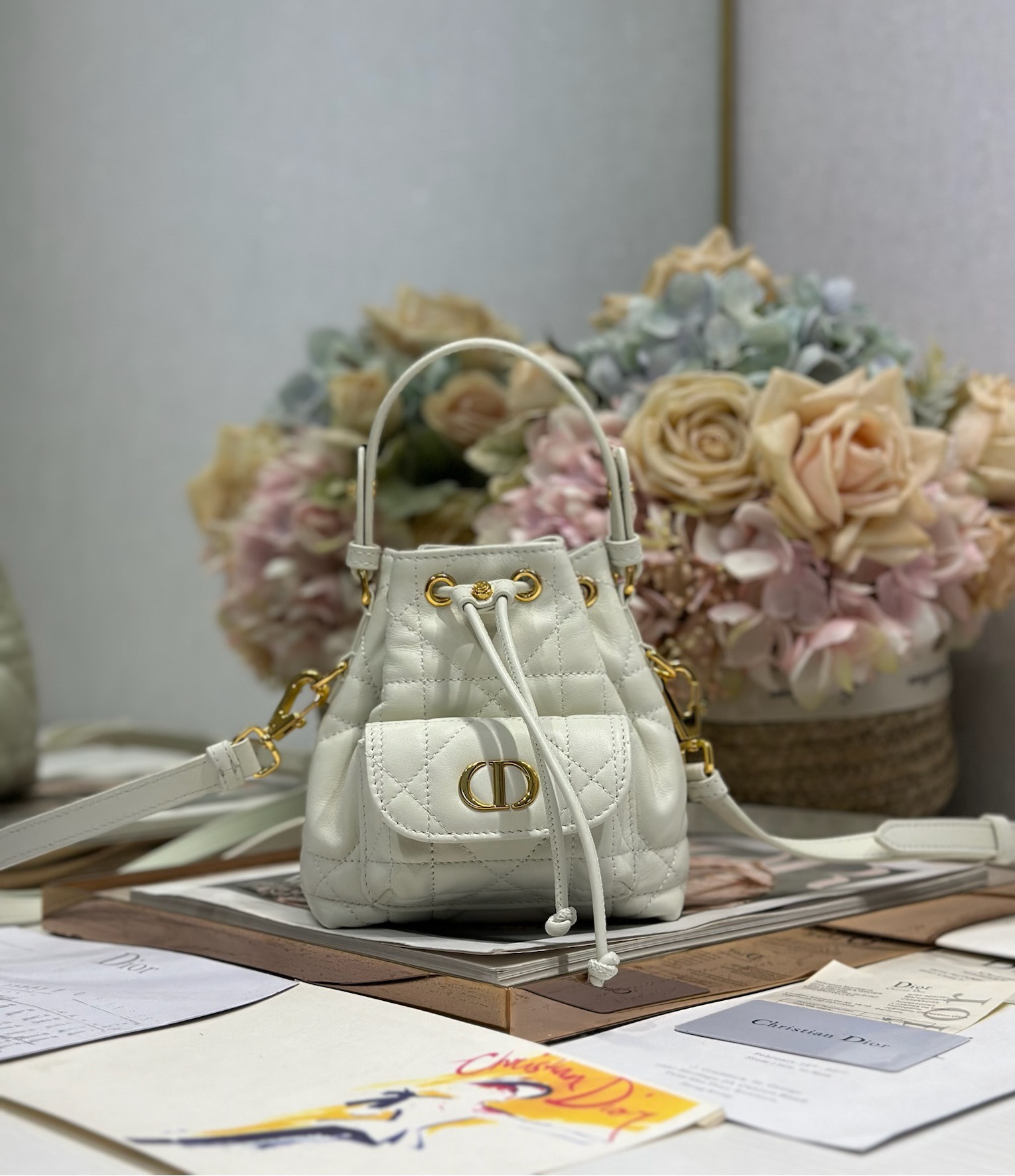 NO:213181,Miniature Dior Caro Bucket Bag 