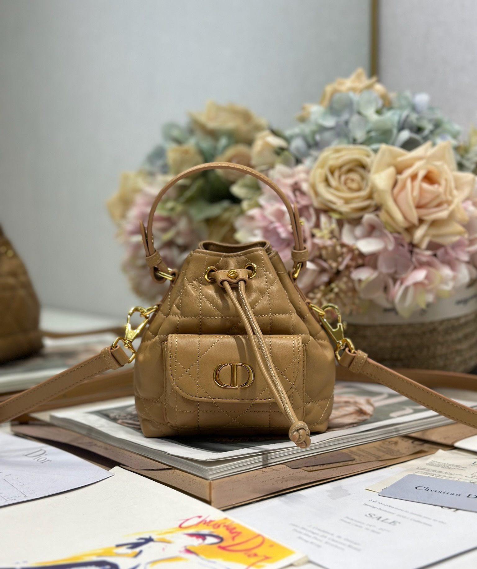 NO:213169,Miniature Dior Caro Bucket Bag 