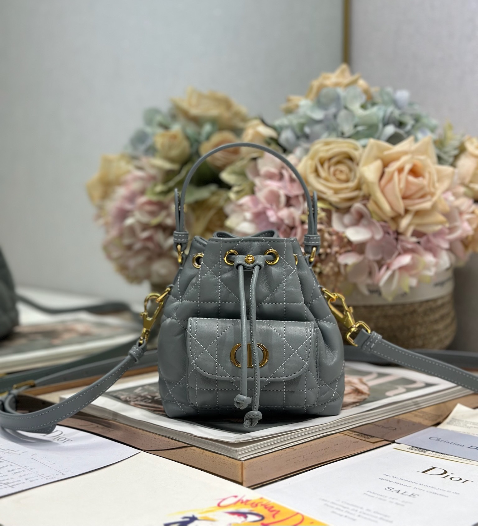 NO:213170,Miniature Dior Caro Bucket Bag 