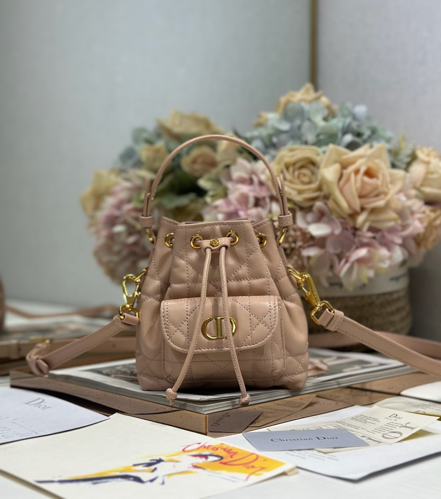 NO:213171,Miniature Dior Caro Bucket Bag 