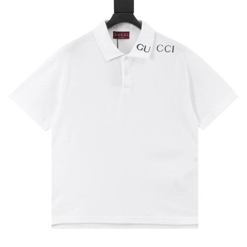 Gucci Logo-Print Cotton Piqué Polo Shirt Short Sleeve White