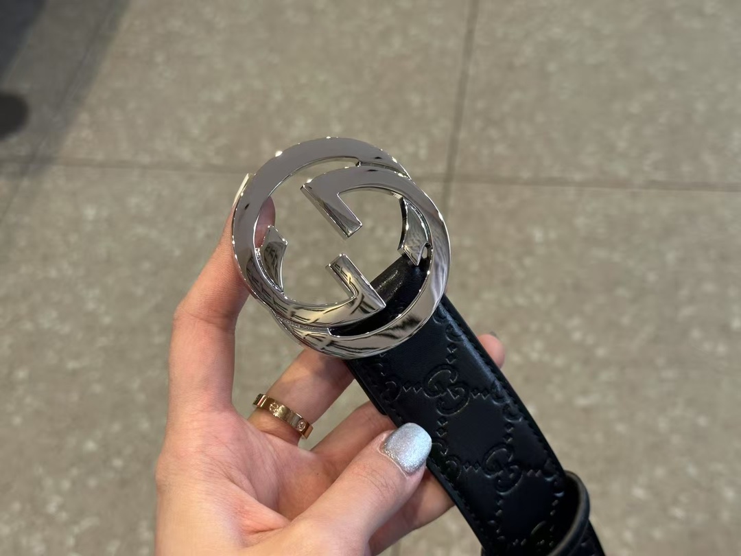 Gucci Men's Leather Belt with GG Buckle - Classic Style, 3.5cm Width