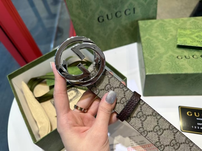Gucci Men's Leather Belt with GG Buckle, Original Packaging Included, Width 3.5cm 1 Gucci Men's Leather Belt with GG Buckle, Original Packaging Included, Width 3.5cm