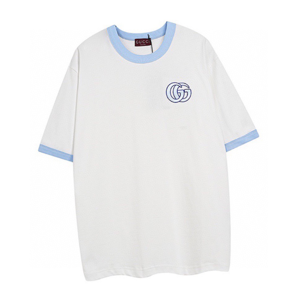古驰/Gucci 夏季新款 蓝色字母刺绣圆领短袖T恤