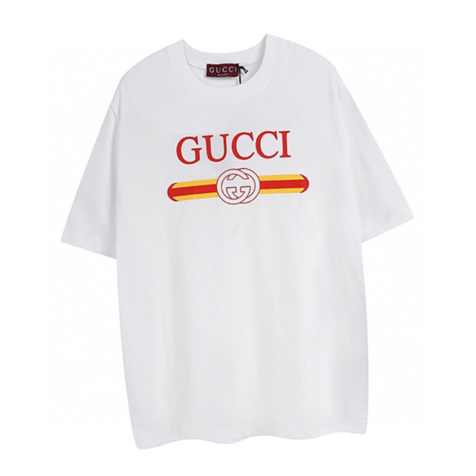 古驰/Gucci 夏季新品 橙条腰带字母印花圆领短袖T恤