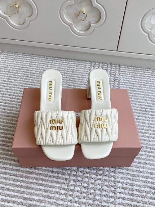 Miu Miu Lambskin Leather Flat Sandals, Women's Slip-Ons, White 1 Miu Miu Lambskin Leather Flat Sandals, Women's Slip-Ons, White