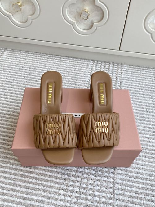 Miu Miu Lambskin Leather Heeled Sandals Slides, Beige, Women Shoes 1 Miu Miu Lambskin Leather Heeled Sandals Slides, Beige, Women Shoes