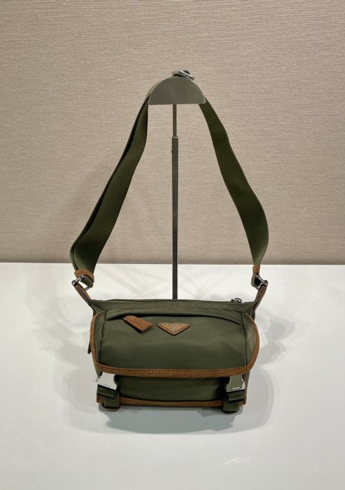 Prada Mini Messenger Bag 2VH171A Nylon and Calf Leather Crossbody Olive Green 1 Prada Mini Messenger Bag 2VH171A Nylon and Calf Leather Crossbody Olive Green