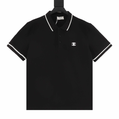 Celine Classic Triomphe Logo Embroidered Short Sleeve Polo Shirt, Slim Fit 1 Celine Classic Triomphe Logo Embroidered Short Sleeve Polo Shirt, Slim Fit