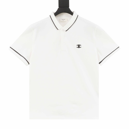 Celine Men's Classic Triomphe Logo Embroidered Short Sleeve Polo Shirt 1 Celine Men's Classic Triomphe Logo Embroidered Short Sleeve Polo Shirt