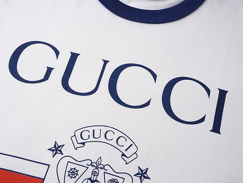 古驰/Gucci 夏季新款 1921行李员徽章印花撞色拼接圆领短袖T恤