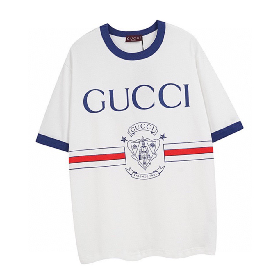 古驰/Gucci 夏季新款 1921行李员徽章印花撞色拼接圆领短袖T恤