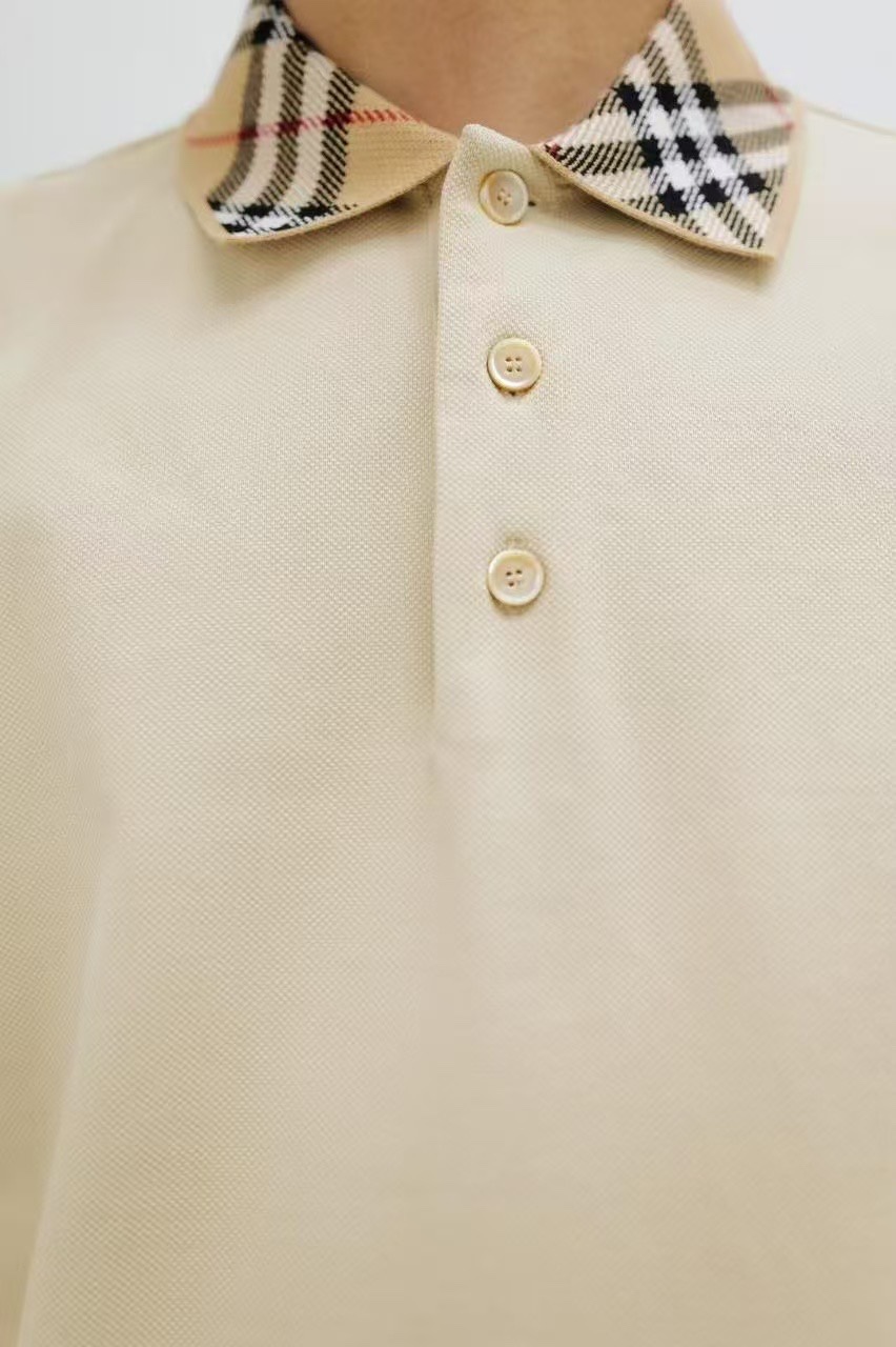 Burberry Men's Slim-Fit Cotton Polo Shirt with Check Collar - Khaki 4 i1746861413 1200 2