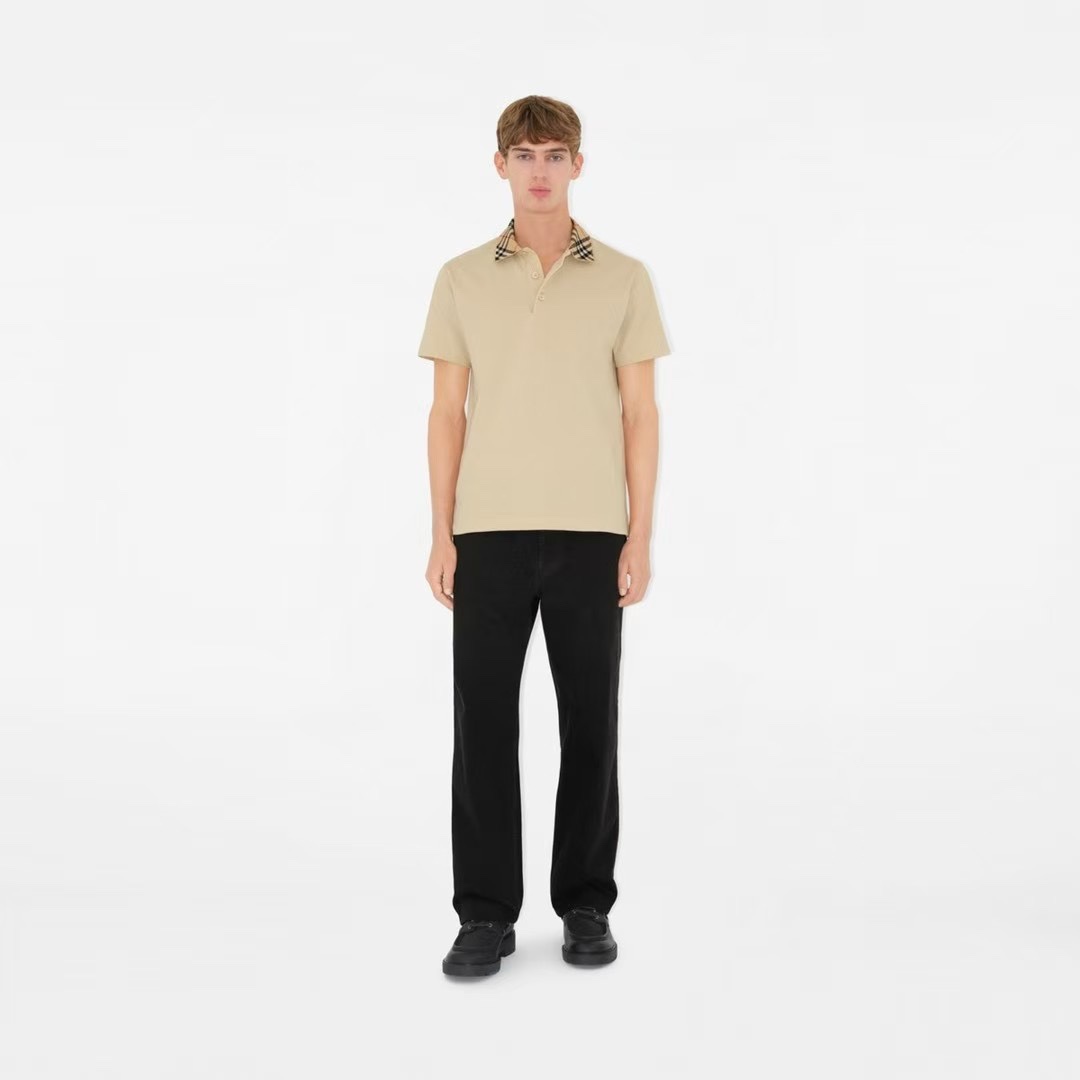 Burberry Men's Slim-Fit Cotton Polo Shirt with Check Collar - Khaki 2 i1746861413 2043 0