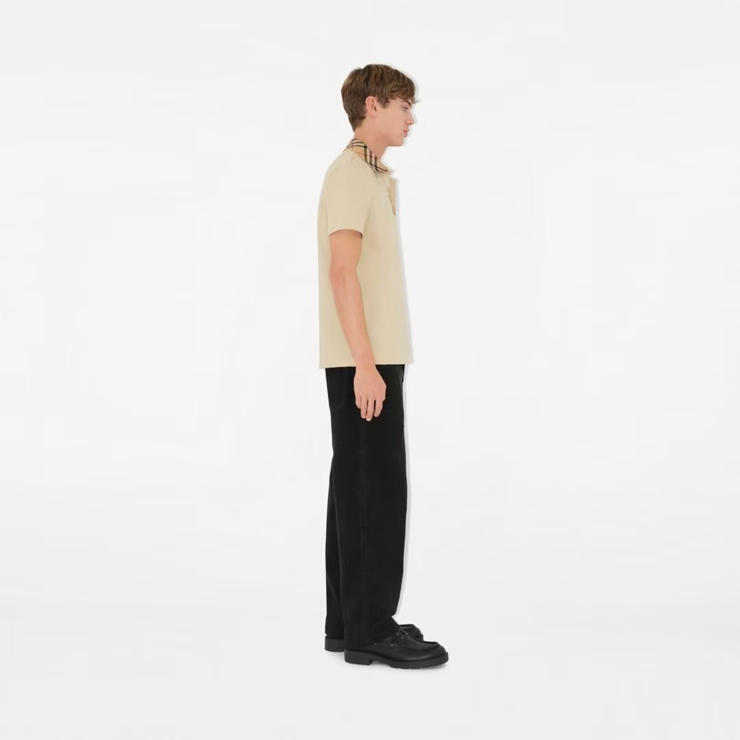 Burberry Men's Slim-Fit Cotton Polo Shirt with Check Collar - Khaki 3 i1746861413 6145 1