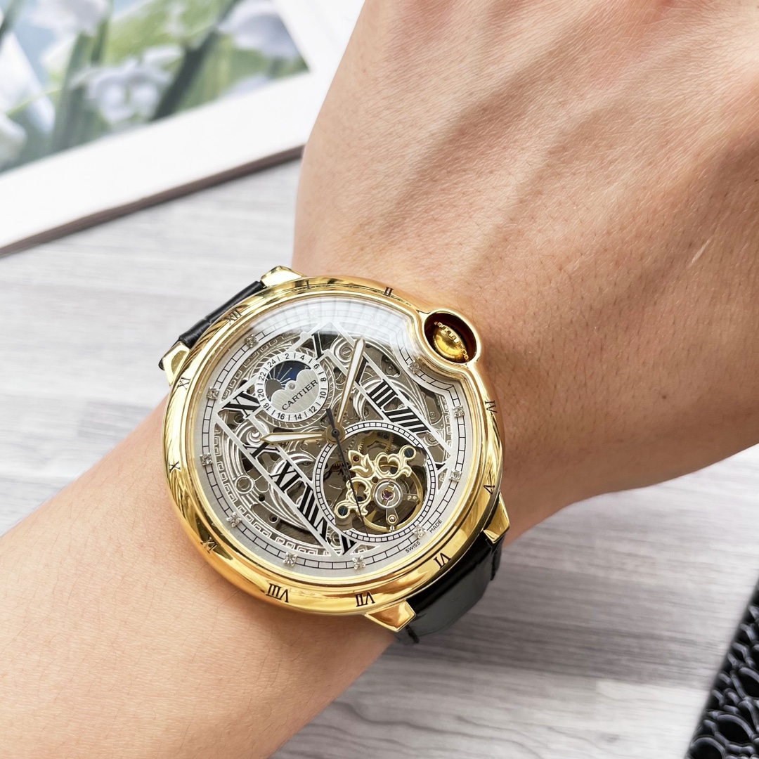 NO:337054,Belt and Steel Belt Blue Balloon Series Shockingly launched [Latest] Cartier hollow design [Type] Boutique men's watch [Watch strap] Real cowhide strap [Movement] High-end fully automatic mechanical movement [Mirror] Mineral reinforced glass (More HD) Elegant taste, vast and atmospheric, ingenious, wrist treasure, dimensions, diameters, 42mm thick, 12.5mm, hot sale!  Welcome to reprint!  cartier cowhide19860909皮带钢带 蓝气球系列 震撼上市【最新】卡地亚 镂空设计【类型】精品男士腕表【表带】真牛皮表带【机芯】高端全自动机械机芯【镜面】矿物质强化玻璃（更高清） 品味高雅 浩瀚大气 匠心独运 腕间瑰宝 尺寸直径42mm厚12.5mm热卖上市！欢迎转载！,,cartier,cowhide,Watch