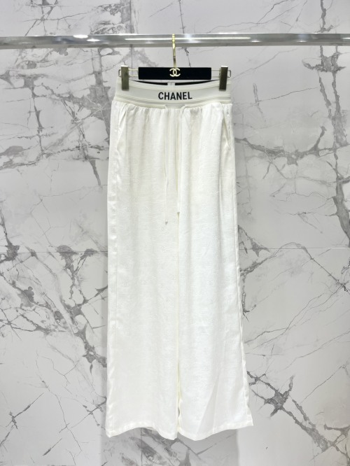 Elegant Chanel Embossed Wide Leg Pants with Elastic Waistband - Spring/Summer 1 Elegant Chanel Embossed Wide Leg Pants with Elastic Waistband - Spring/Summer
