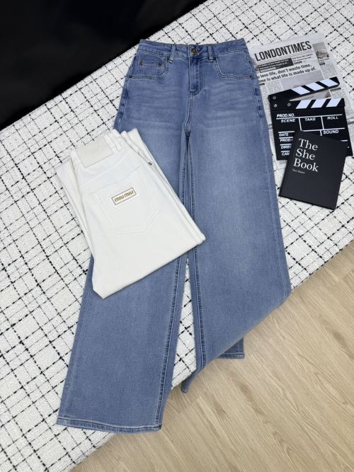 Miu Miu Women's Straight-Leg Jeans with Classic Logo Detail 1 Miu Miu Women's Straight-Leg Jeans with Classic Logo Detail