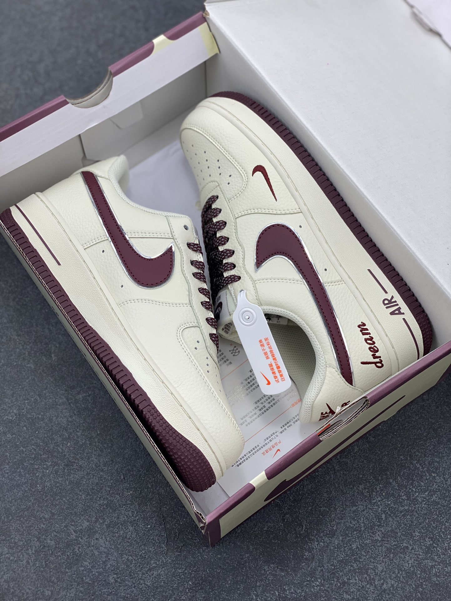 图片[9]-小红书爆款 官方定制  Nike Air Force 1 Low \’07 “ dream”白酒红小勾低帮空军一号休闲板鞋 定制皮料 专属鞋盒 原楦原纸板 纯正空军版型 高清洁度 内置全掌气垫 货号：DR2024-105 尺码：36 36.5 37.5 38 38.5 39 40 40.5 41 42 42.5 43 44 44.5 45-选品中心