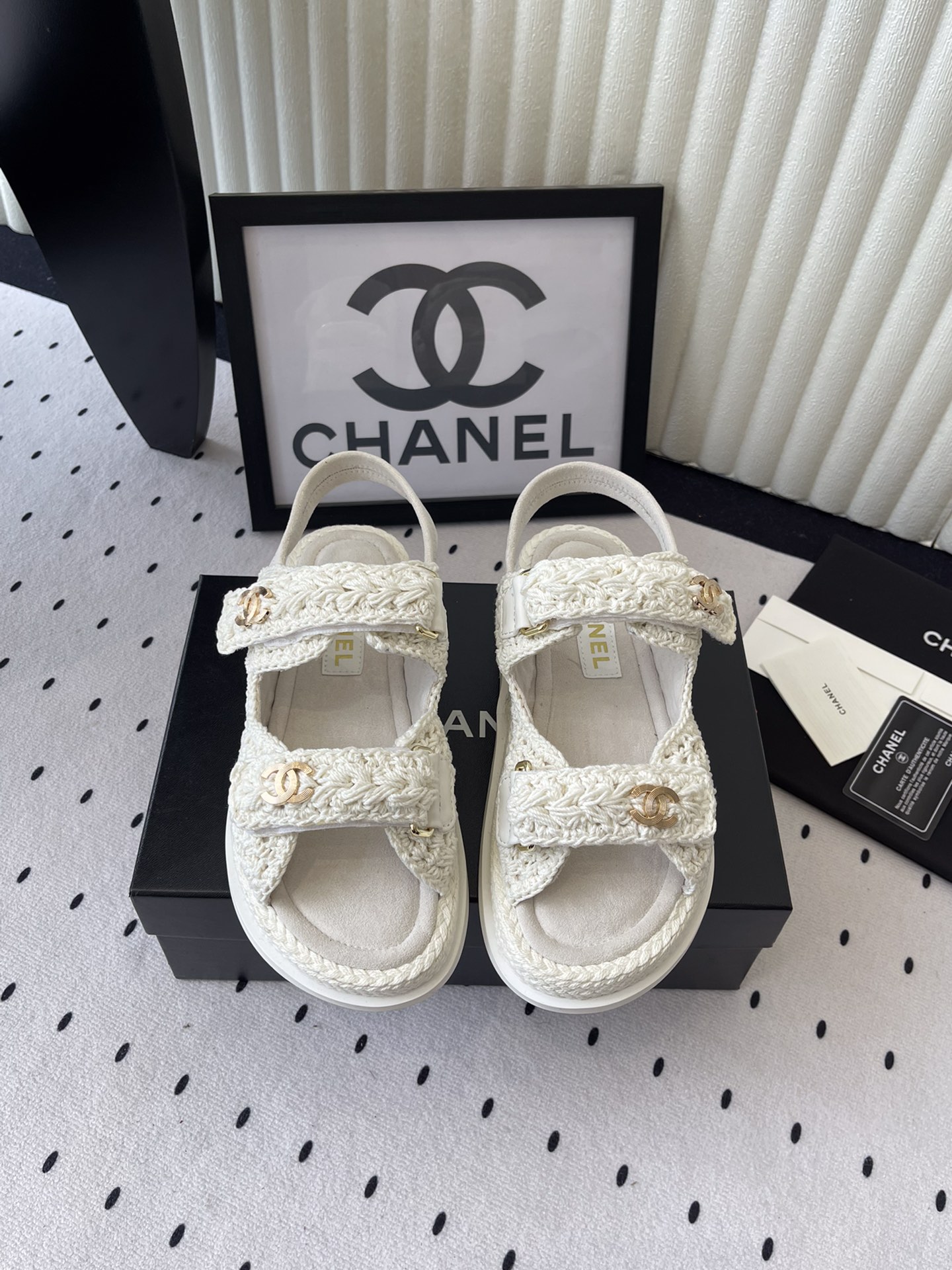 Chanel Women's White Crochet Beach Sandals, Comfortable Summer Shoes