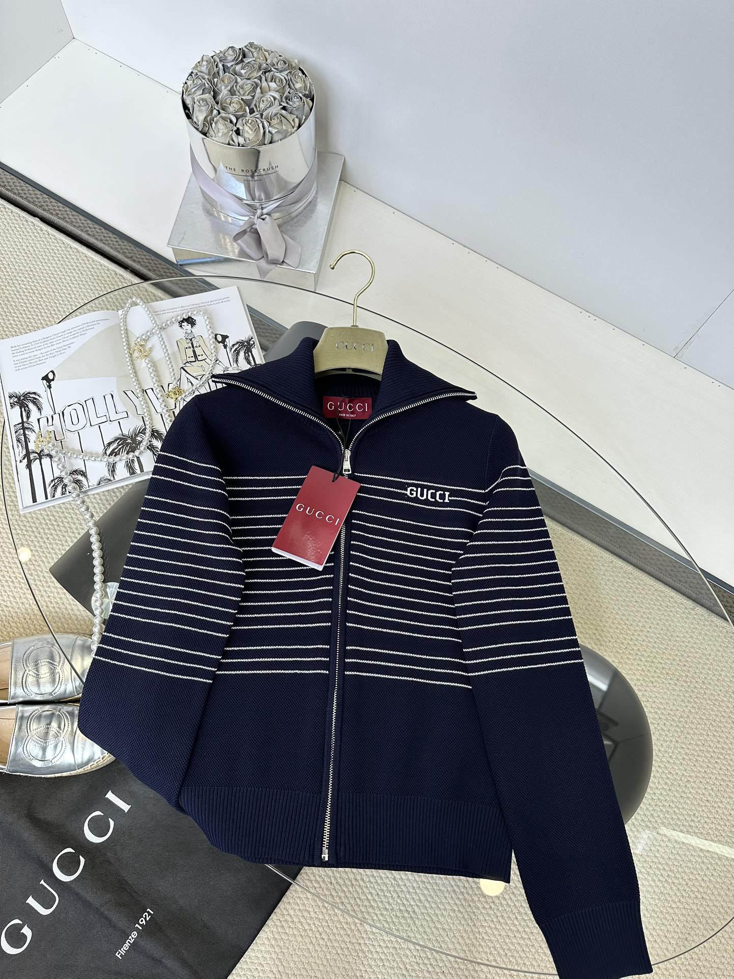 Gucci Women's Navy Blue Zip-Up Jacket & Shorts Set - Sporty Chic Loungewear 3 i1747211076 1130 2
