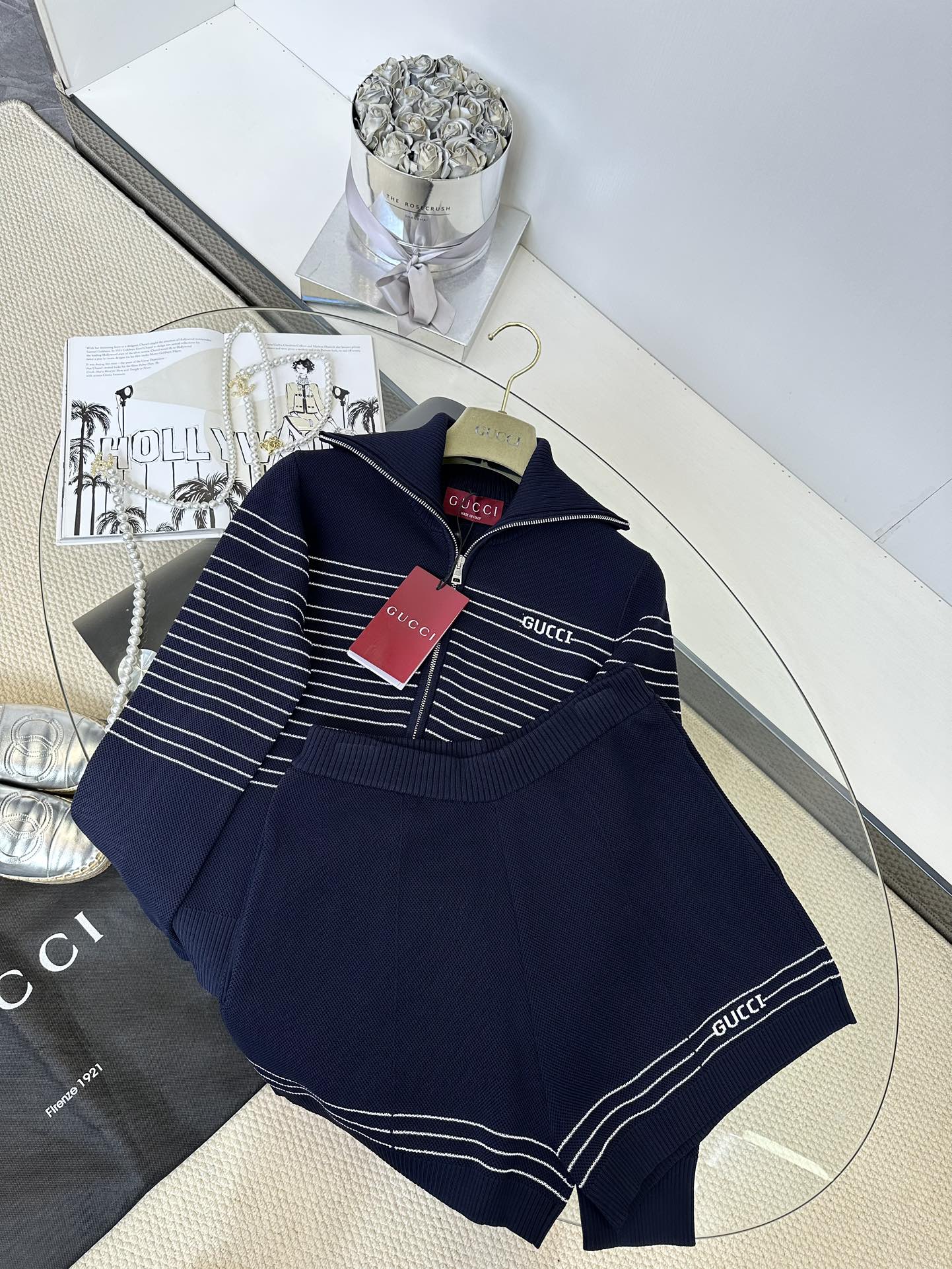 Gucci Women's Navy Blue Zip-Up Jacket & Shorts Set - Sporty Chic Loungewear 2 i1747211076 5526 1