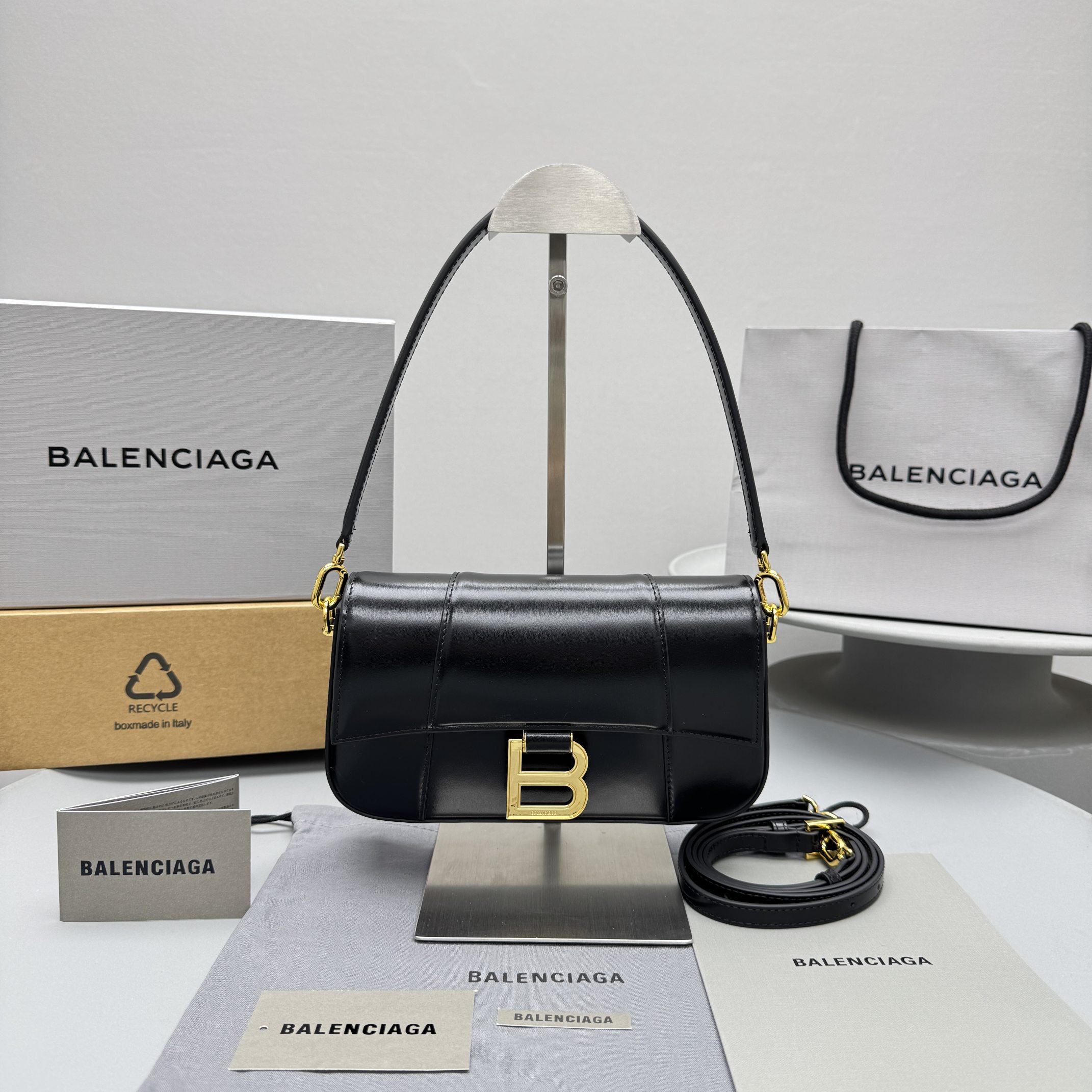 Balenciaga Hourglass Small Shoulder Bag Black Gold-tone Hardware, 23cm