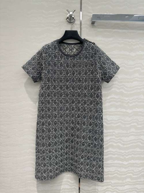 Dior Gray Knit Short Sleeve Dress Cannage Pattern H-Line Mini Dress 1 Dior Gray Knit Short Sleeve Dress Cannage Pattern H-Line Mini Dress