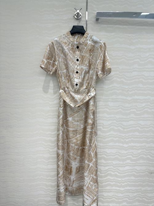 MissDior Paris Map Print Silk Dress, Elegant Belted Midi Dress 1 MissDior Paris Map Print Silk Dress, Elegant Belted Midi Dress