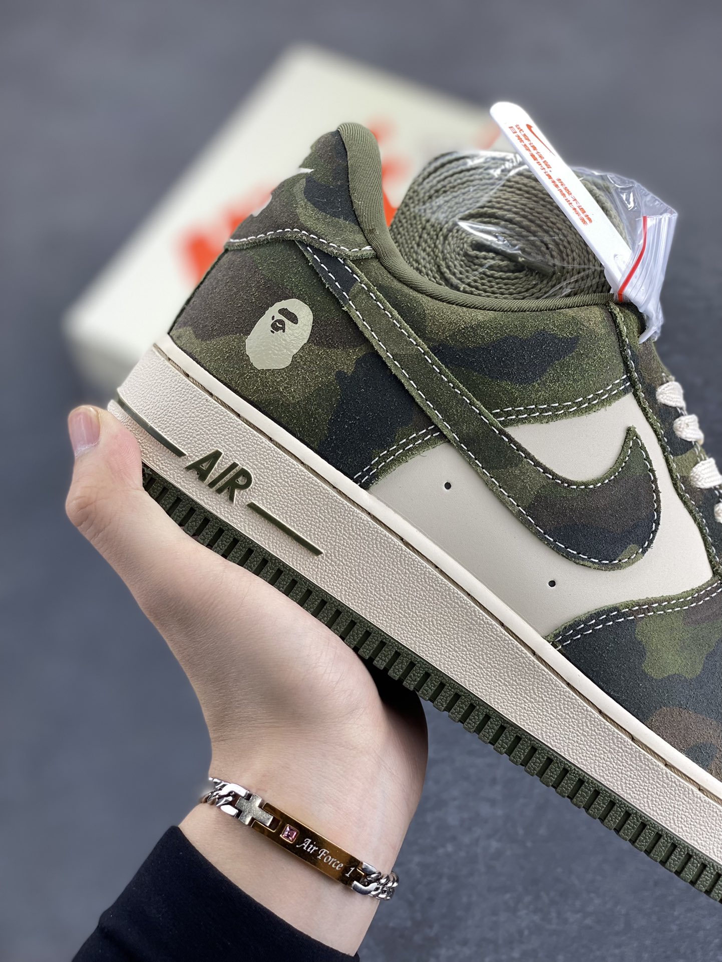 图片[6]-NIke Air Force 1 \’07 Low “Bape联名–丛林迷彩”空军一号 低帮 运动鞋 休闲鞋 折边针车 工艺难度大 原楦头原纸板 原装鞋盒 定制五金配件 内置全掌气垫 原厂鞋底 货号：CH6336-509 尺码：36 36.5 37.5 38 38.5 39 40 40.5 41 42 42.5 43 44 44.5 45-选品中心