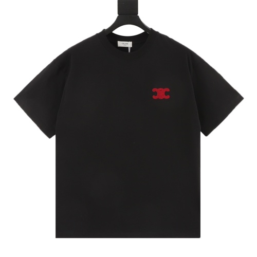 Celine 25SS Flocked Embroidered Triomphe Logo Short Sleeve T-Shirt 1 Celine 25SS Flocked Embroidered Triomphe Logo Short Sleeve T-Shirt