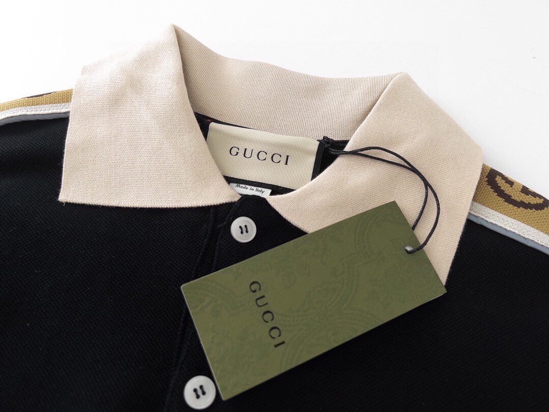 古驰/Gucci 夏季新款 经典双G反光织带拼接翻领短袖polo衫