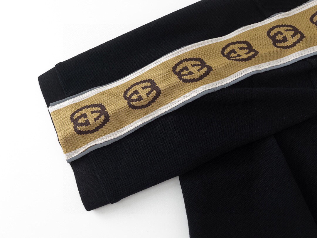 古驰/Gucci 夏季新款 经典双G反光织带拼接翻领短袖polo衫