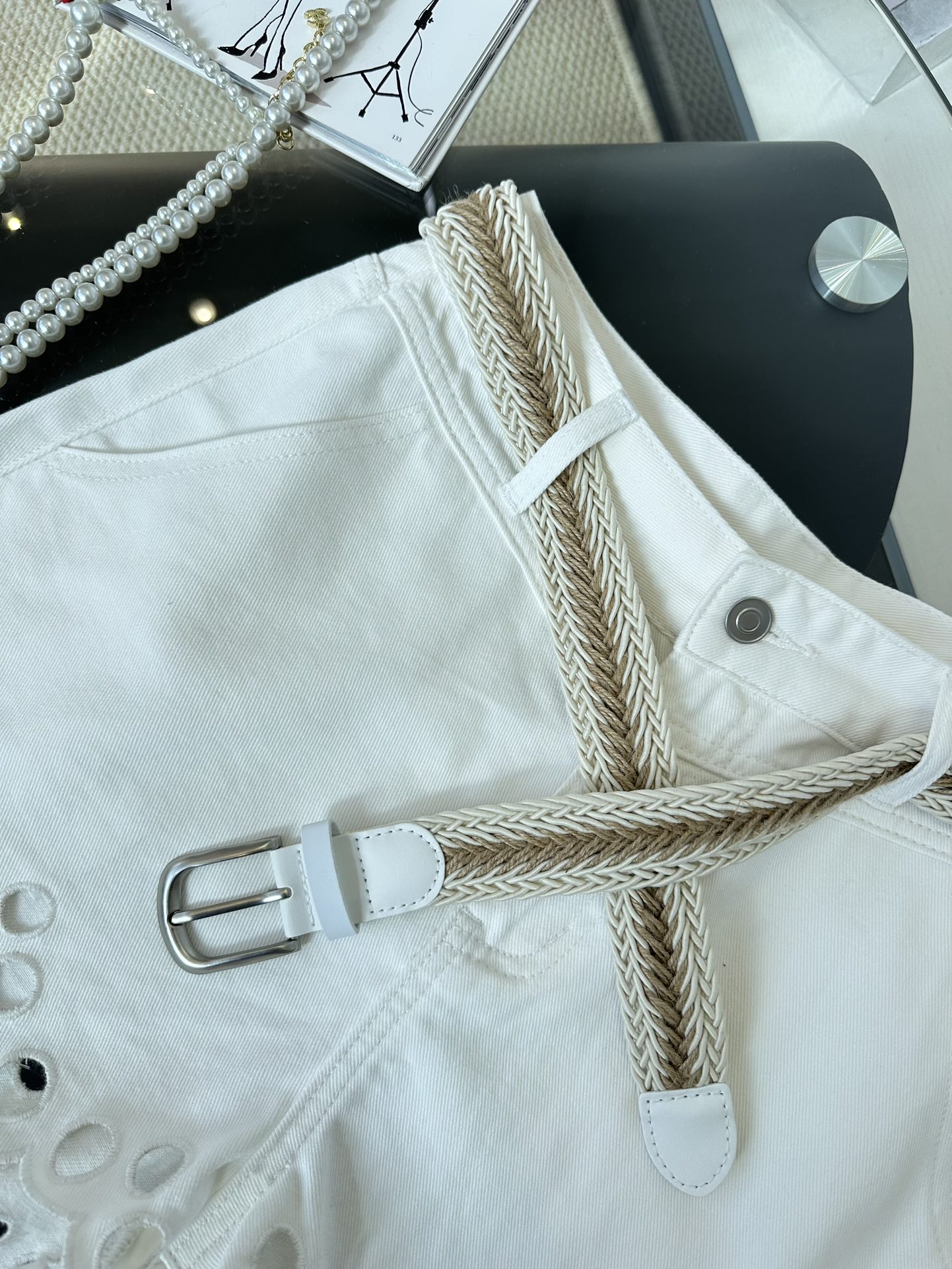 White Embroidered Denim Shorts: Flattering High-Waist for a Goddess Look 7 i1747327332 748 5