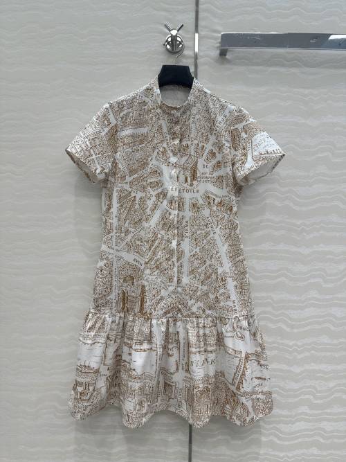 MissDior Paris Map Print Cotton Dress, Chic Round Neck Flared Short Sleeve 1 MissDior Paris Map Print Cotton Dress, Chic Round Neck Flared Short Sleeve