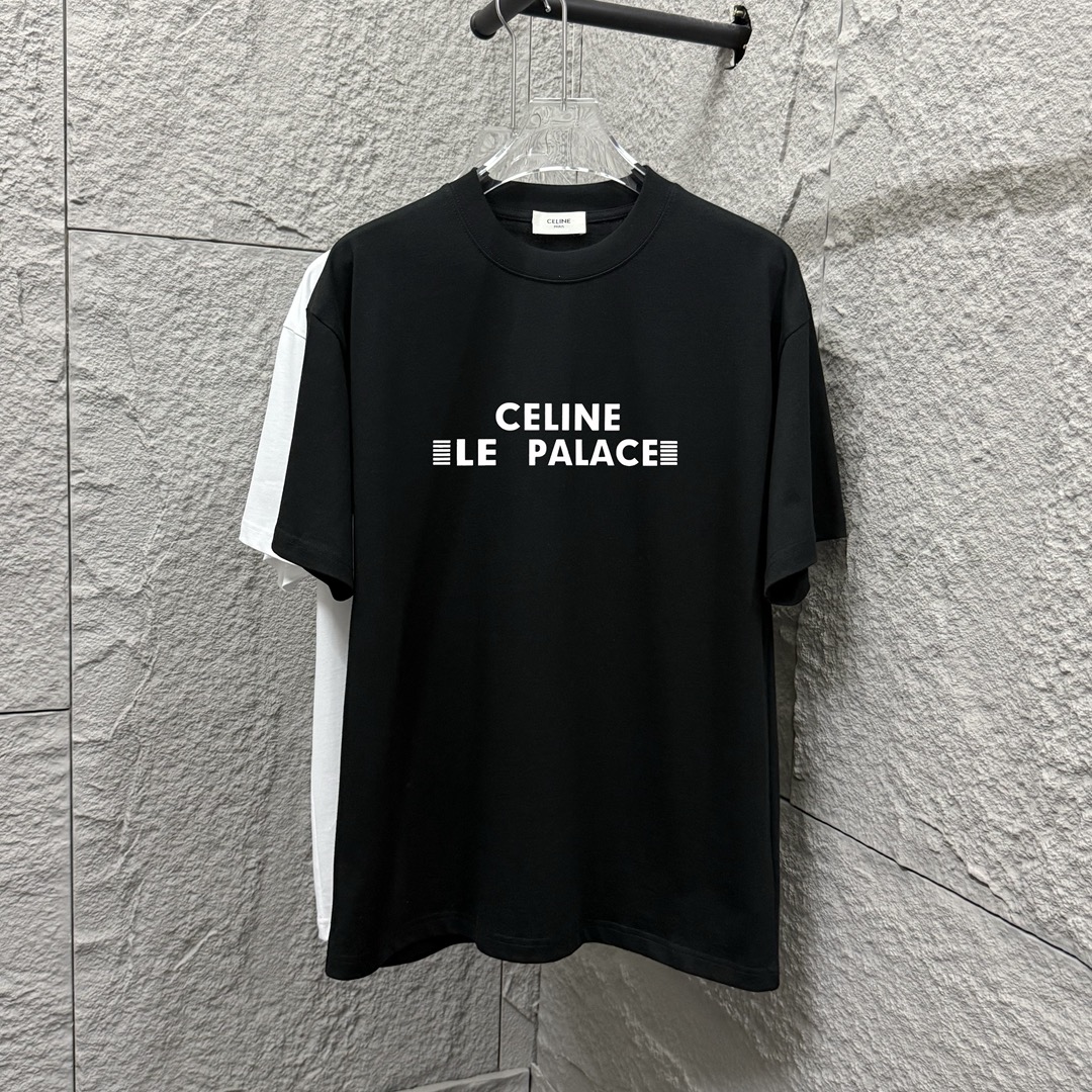 Celi*ne 塞琳 2025春夏款 简约字母 立体硅胶工艺 个性logo 定制双纱平纹纯棉面料 短袖T恤 男女同款 尺码： S （90-130斤） M （120-150斤） L （140-165斤） XL （160-180斤） XXL …