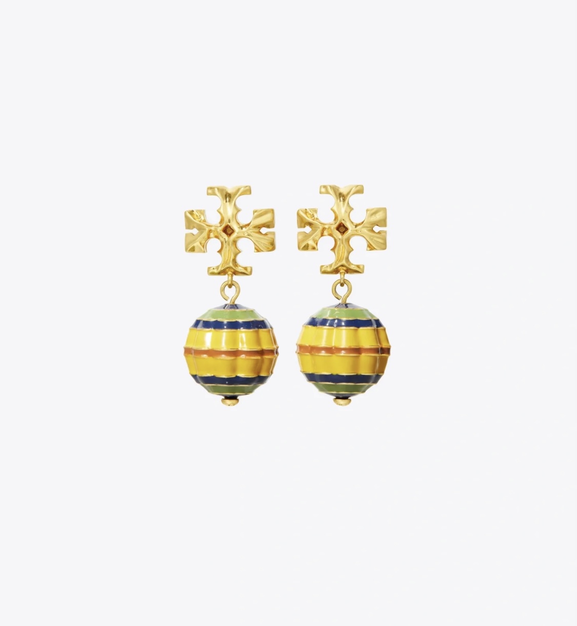 Tory Burch Tory Burch托里伯奇欧美 风金色双T形糖果色珐琅滴油条纹热气球吊坠耳钉 黄铜材料 重约16