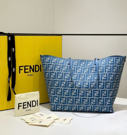 Fendi Roll Tote Bag with Iconic FF Pattern, Reversible Design - Blue 1 Fendi Roll Tote Bag with Iconic FF Pattern, Reversible Design - Blue