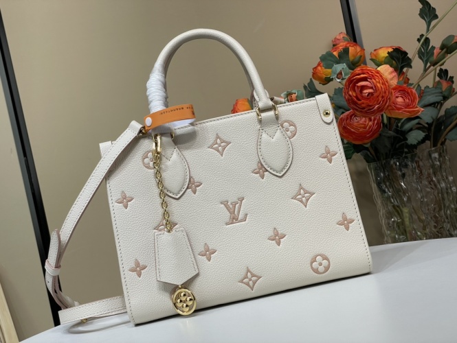 Louis Vuitton OnTheGo Small Handbag M14403 Jacquard – Nude/Pink Monogram Empreinte 1 Louis Vuitton OnTheGo Small Handbag M14403 Jacquard – Nude/Pink Monogram Empreinte