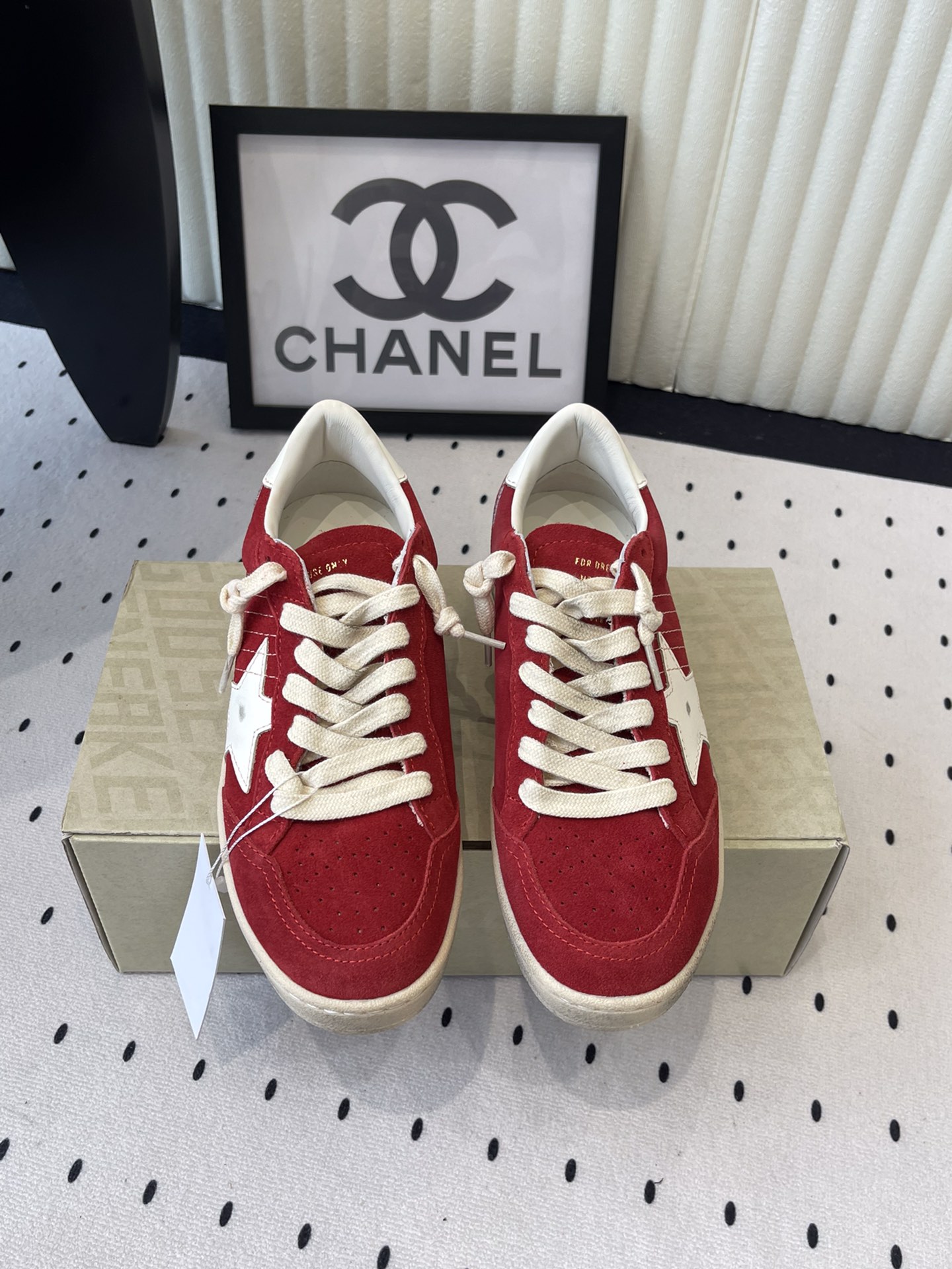 Golden Goose Ball Star Red Suede Sneakers with White Star Patch