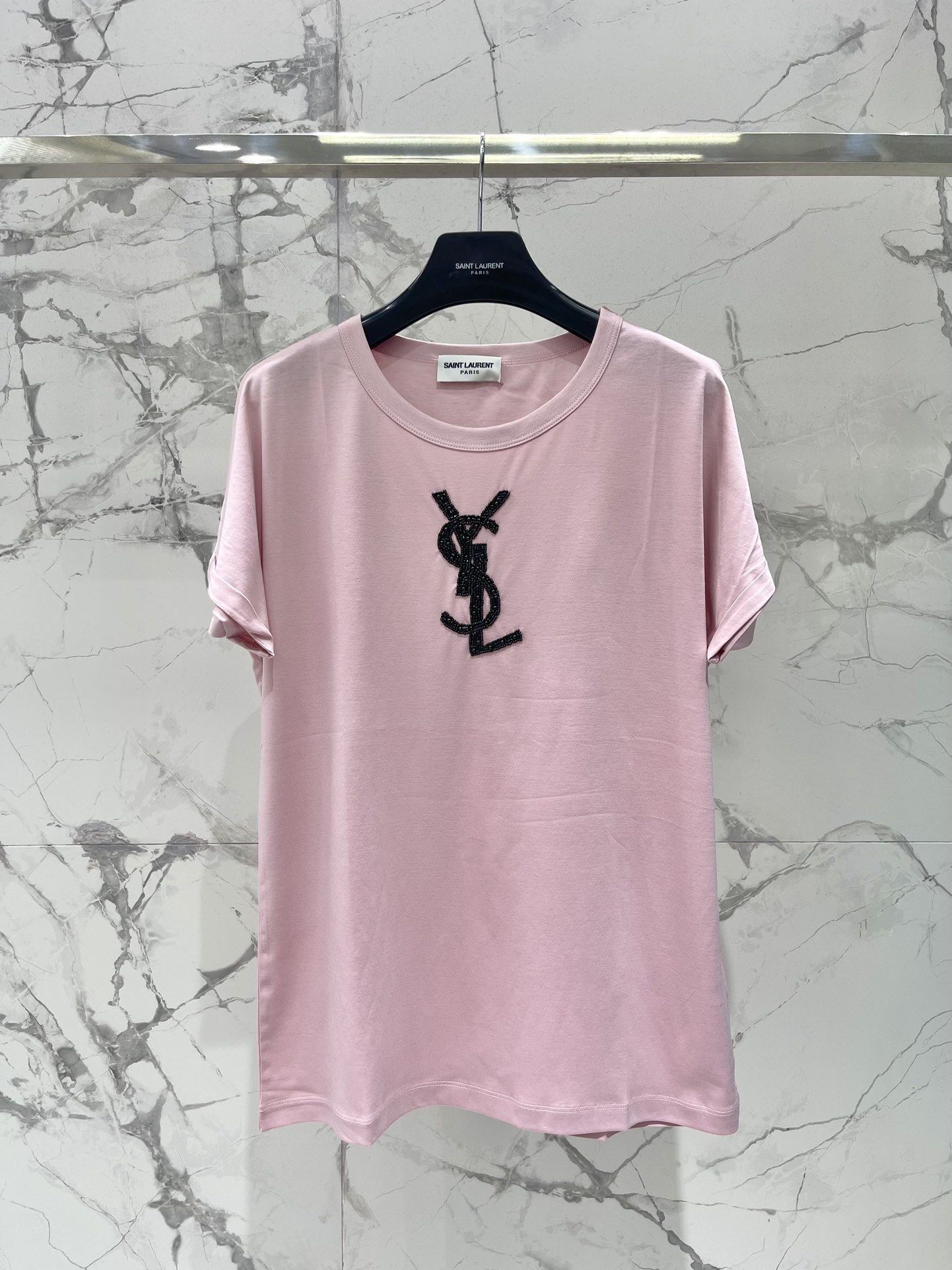 Yves Saint Laurent Beaded Logo Cotton T-Shirt - Stylish & Comfortable 2 i1747562636 8349 0