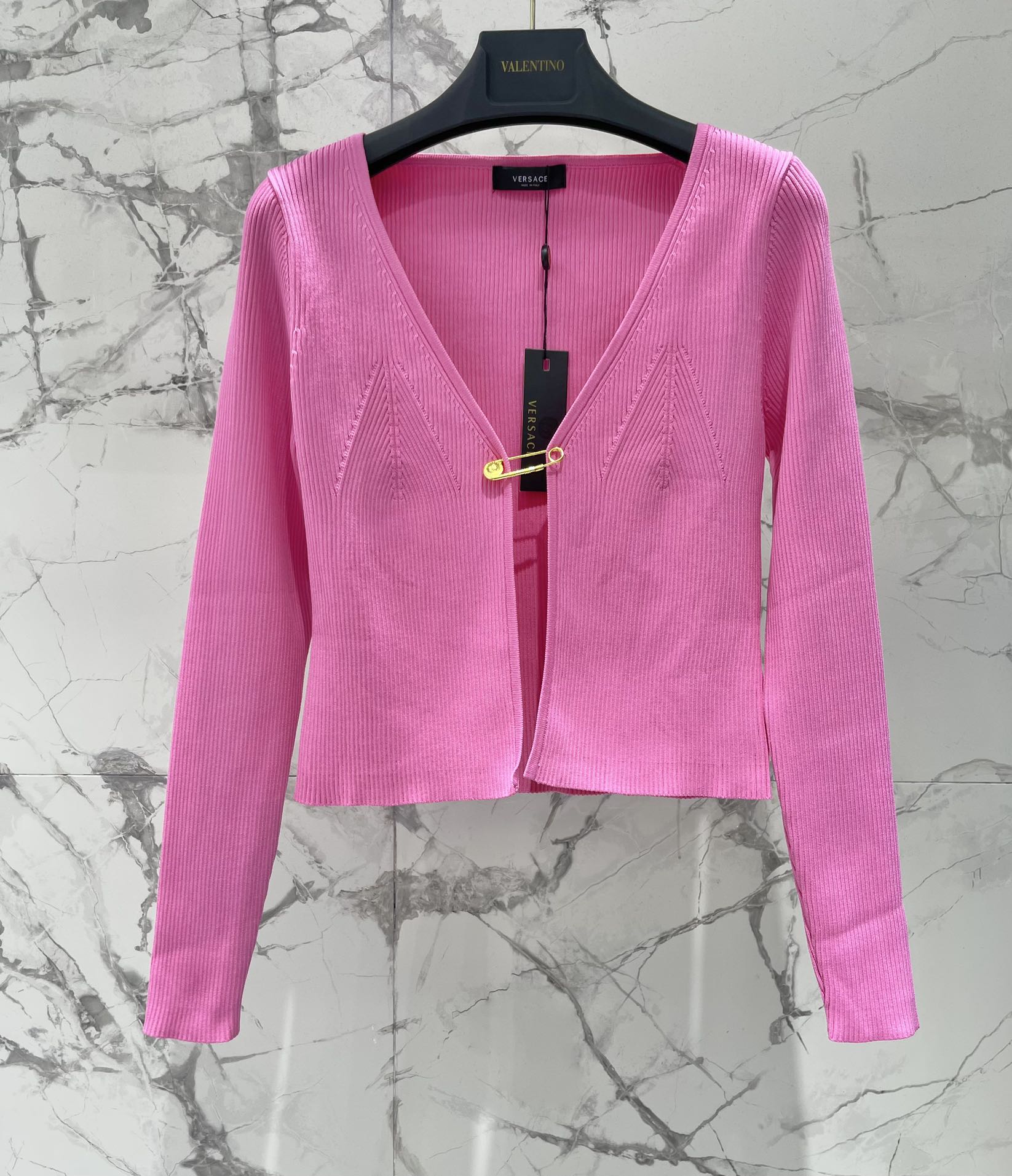 Versace Safety Pin Ribbed Knit Cardigan - Retro & Avant-Garde Style 3 i1747622284 4233 1