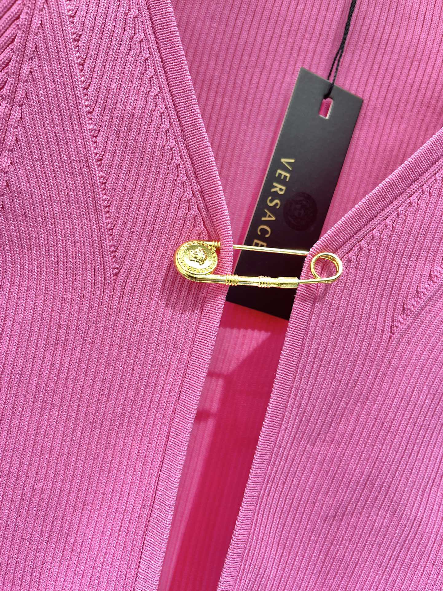 Versace Safety Pin Ribbed Knit Cardigan - Retro & Avant-Garde Style 5 i1747622284 8954 3