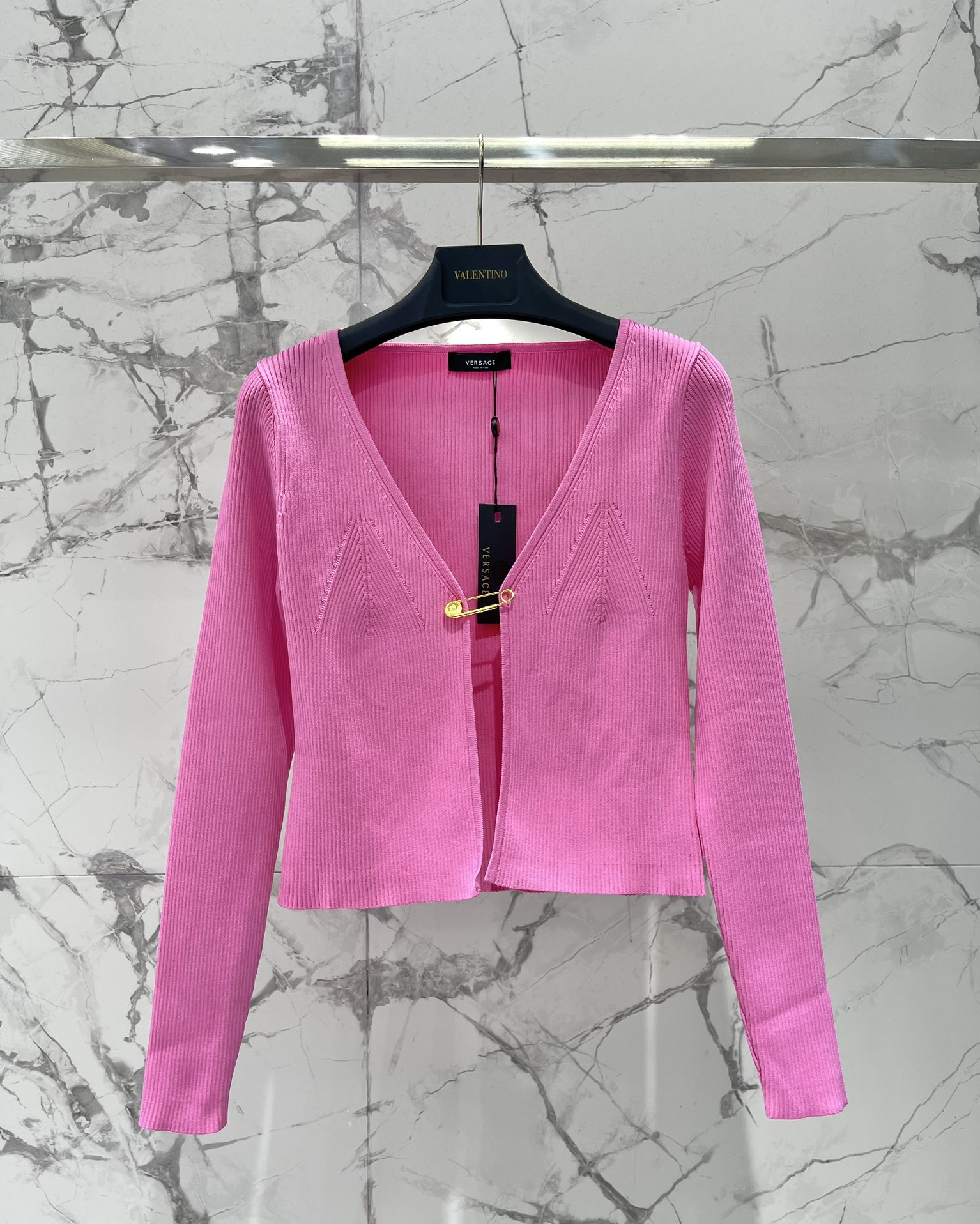 Versace Safety Pin Ribbed Knit Cardigan - Retro & Avant-Garde Style 2 i1747622284 9235 0