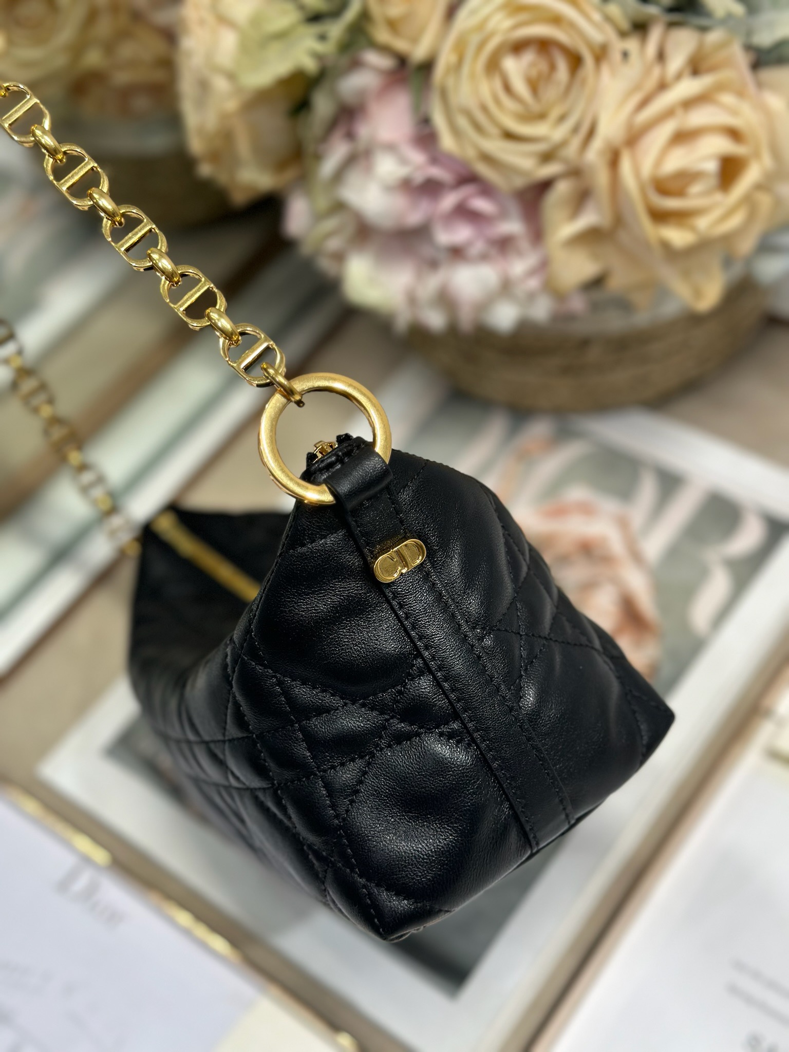 Diorrstar Hobo Chain Bag Black Lambskin, Luxury Handbag, Adjustable Strap 4 i1747635422 1797 4