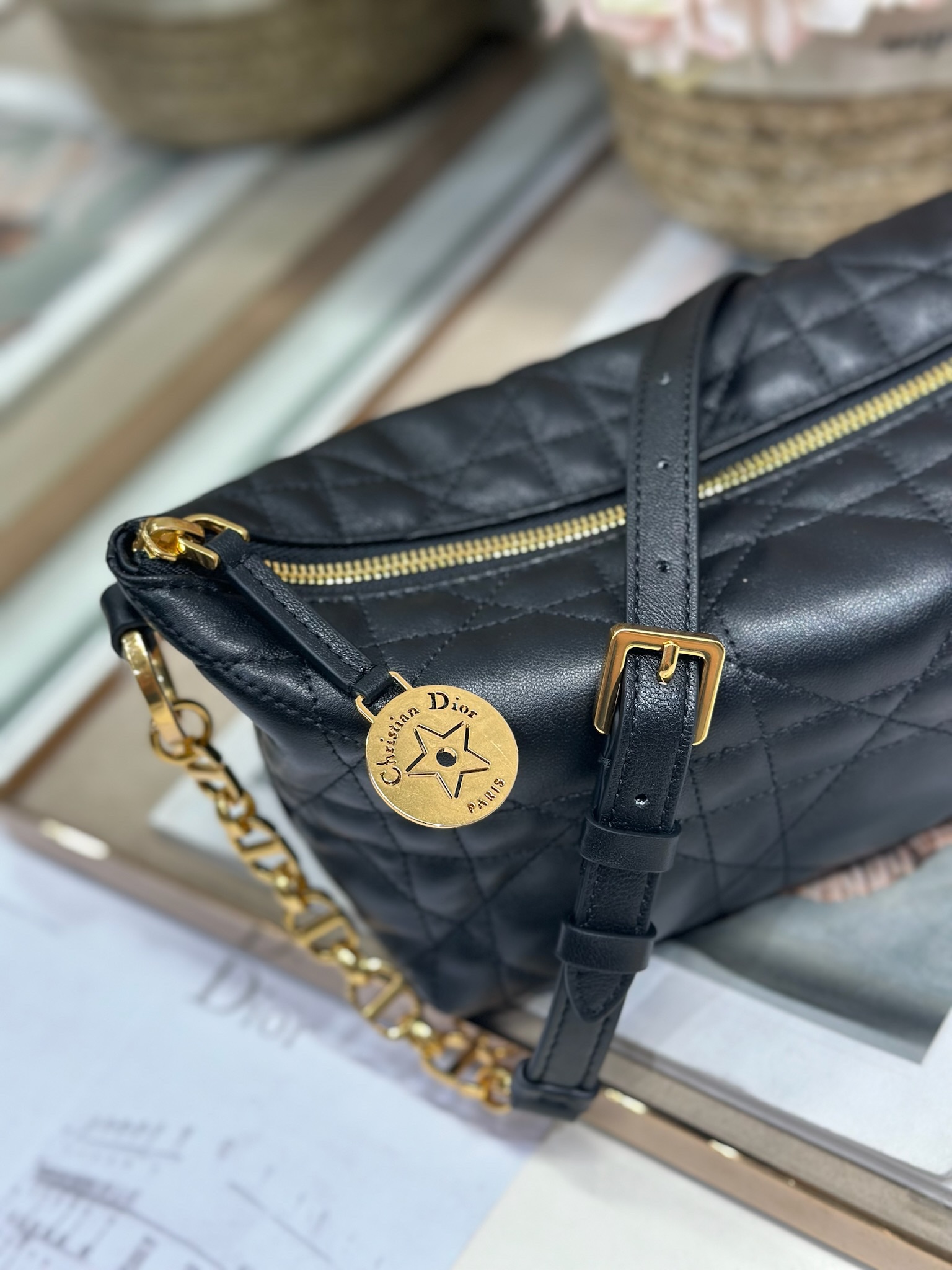 Diorrstar Hobo Chain Bag Black Lambskin, Luxury Handbag, Adjustable Strap 2 i1747635422 5349 2