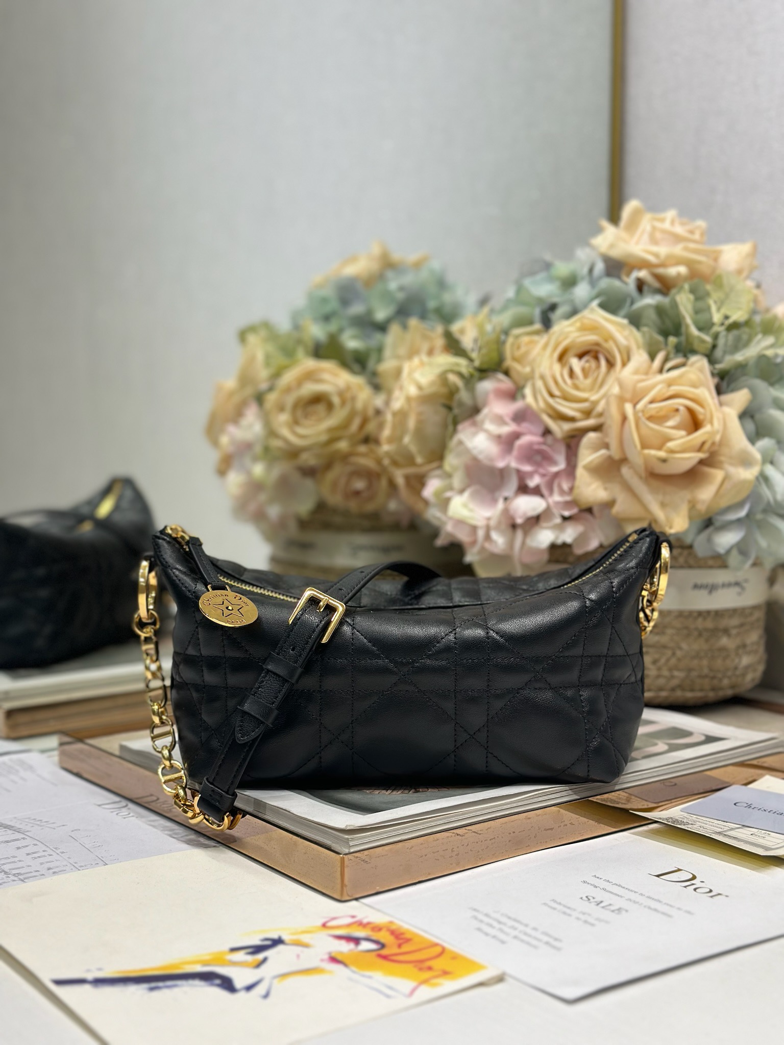 Diorrstar Hobo Chain Bag Black Lambskin, Luxury Handbag, Adjustable Strap 1 i1747635422 7193 0