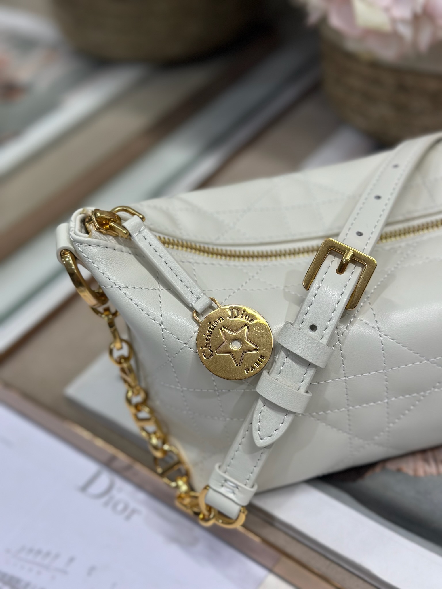 Diorrstar Hobo Chain Bag White Lambskin Leather, Adjustable CD Chain Shoulder Strap 3 i1747635909 7109 3