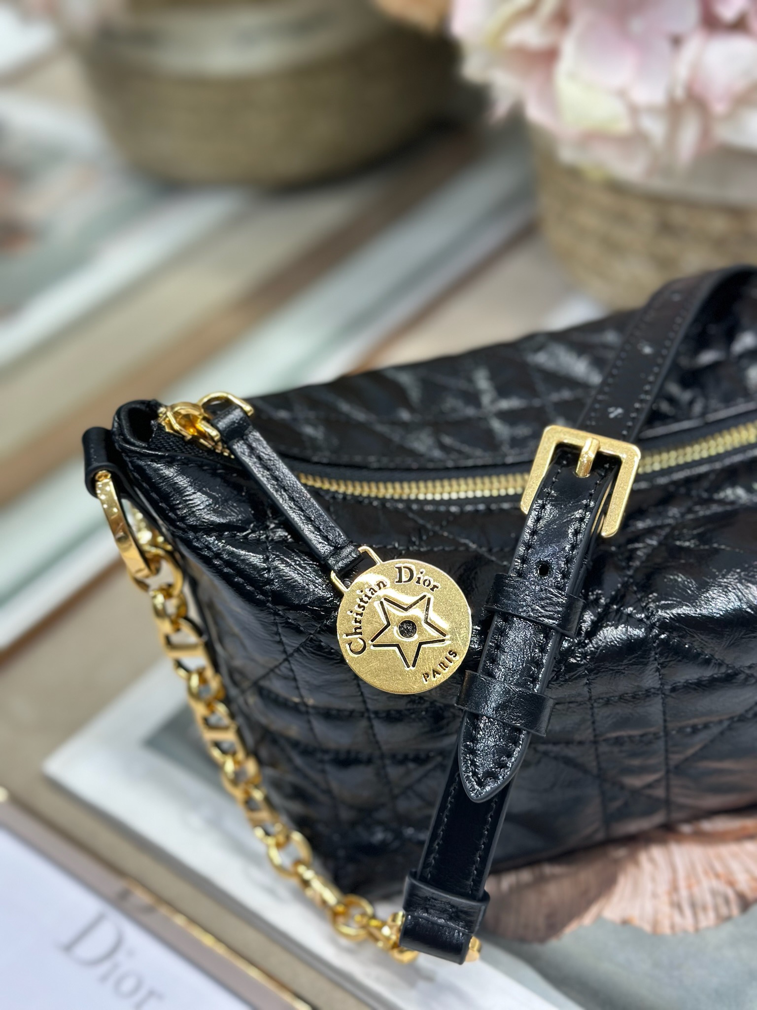 Diorrstar Hobo Chain Bag: Black Waxed Leather, Iconic Cannage Stitching 3 i1747636107 4406 3